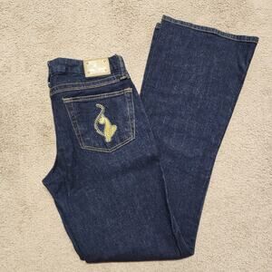 Vintage Y2K Baby Phat Bootcut Jeans Size 11 30x34 Dark Wash Big Cat Logo Stretch